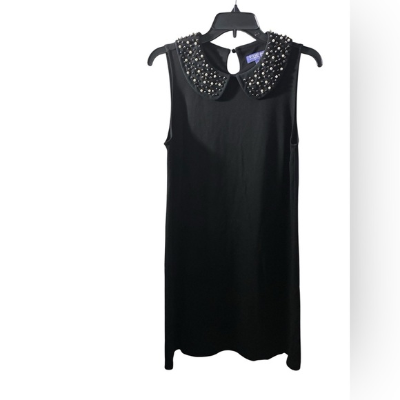 Vivienne Tam Black Dress W/Pearl and Bead Embellishments Mary Jane Collar M - Picture 2 of 9